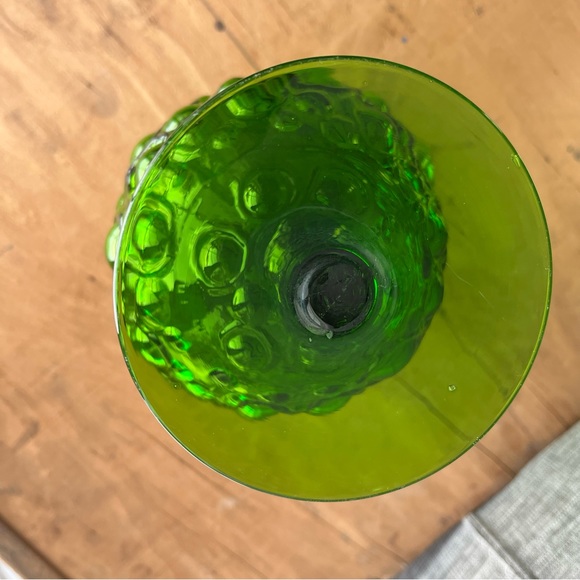 Vintage Green Footed Goblet Vase with Unique Bubble Pattern 8” tall - Picture 2 of 3